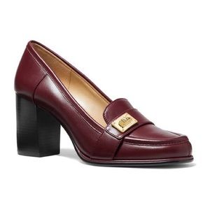 Michael Kors NWOB! Leather Merlot Burgundy  Padma Mid Loafer Pumps Block Heel